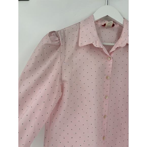 Spare Parts Vintage Blouse Womens Medium Pink Polka Dot Sheer Button Up Casual - Picture 4 of 16